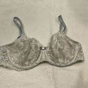 Adore Me 40D white lace light blue straps underwire